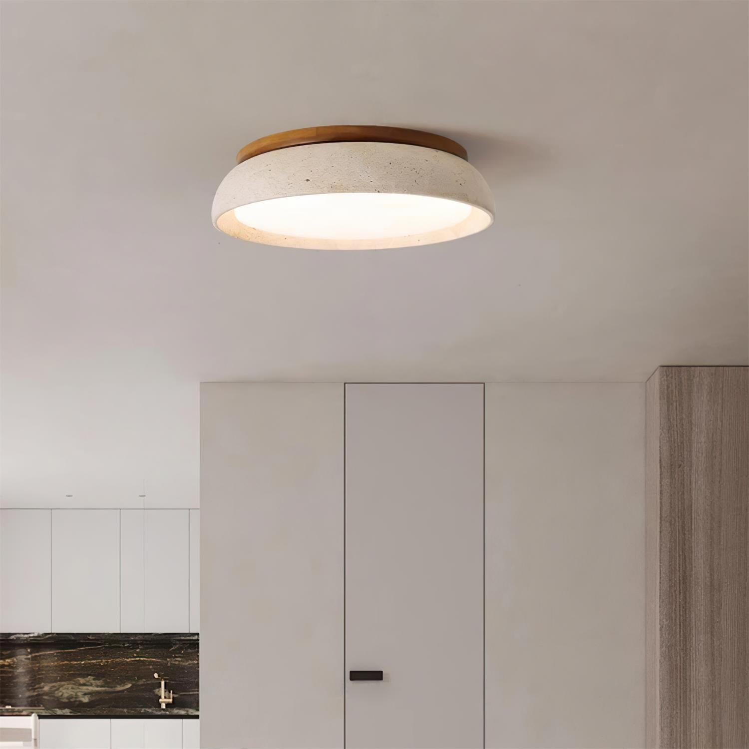 Aureli Wooden Base Travertine Ceiling Light Fixture