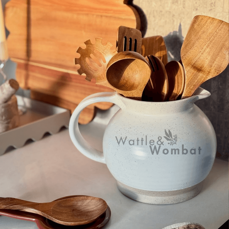 Conjunto de 9 Peças de Utensílios de Cozinha em Teca Natural