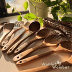 Conjunto de 9 Peças de Utensílios de Cozinha em Teca Natural