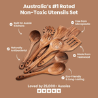 Conjunto de 9 Peças de Utensílios de Cozinha em Teca Natural