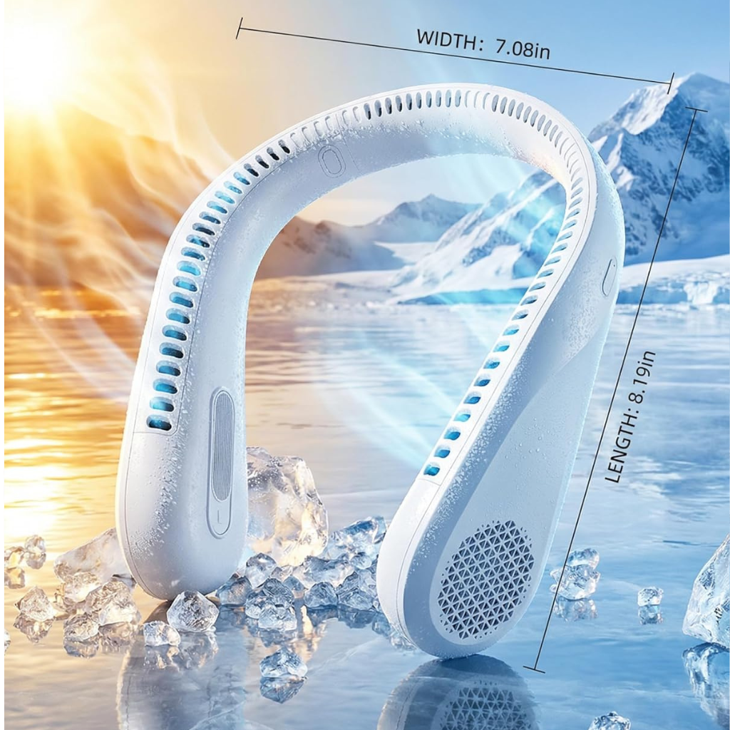 Przenośny wentylator na szyję ComfortBreeze 6000mAh bezłopatkowy, z możliwością ładowania, czas pracy do 20 godzin