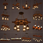 Wood Ceiling Light With LED Illumination In Industrial Antique Style For Modern Interiors