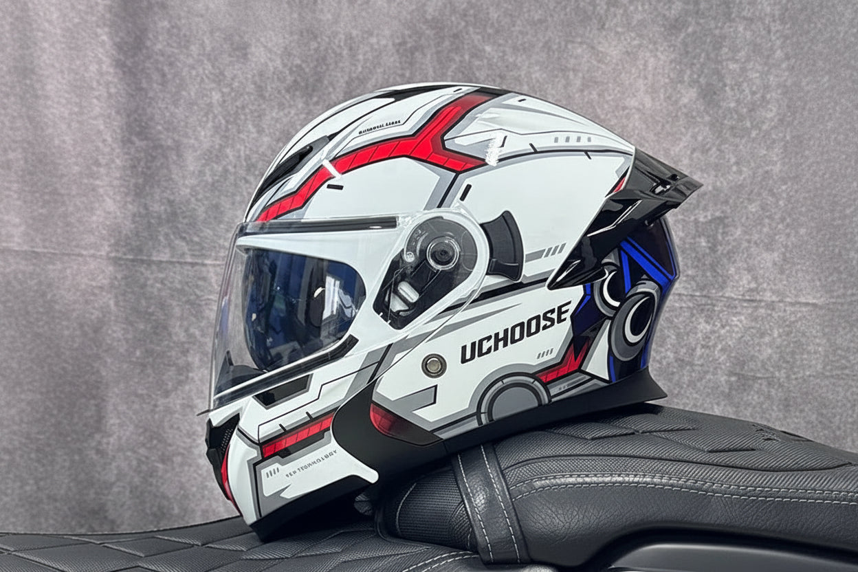 Casco Integrale Moto Ribaltabile con Doppia Lente e Ala Aerodinamica Posteriore Certificato DOT