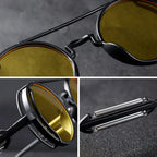 Okulary przeciwsłoneczne FluxNova Rogue Fusion Retro Round z lustrzanymi soczewkami i detalami mechanicznymi