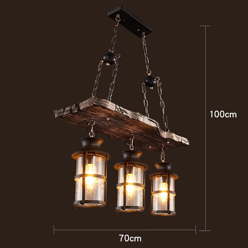 Wood Ceiling Light With LED Illumination In Industrial Antique Style For Modern Interiors