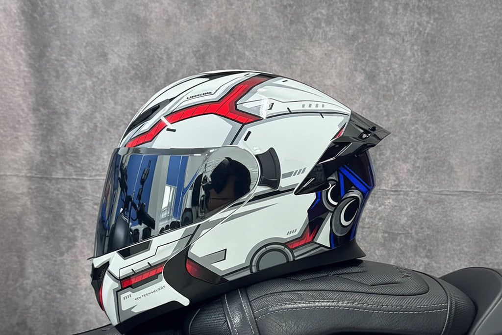 Casque de moto intégral rabattable avec double lentille et aileron arrière aérodynamique, certifié DOT