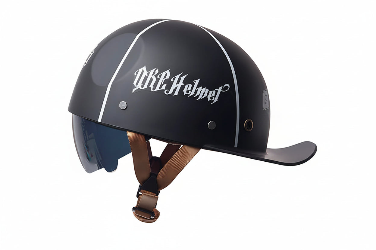 Retro Baseball Cap Style Half-Helmet with Retractable Lens