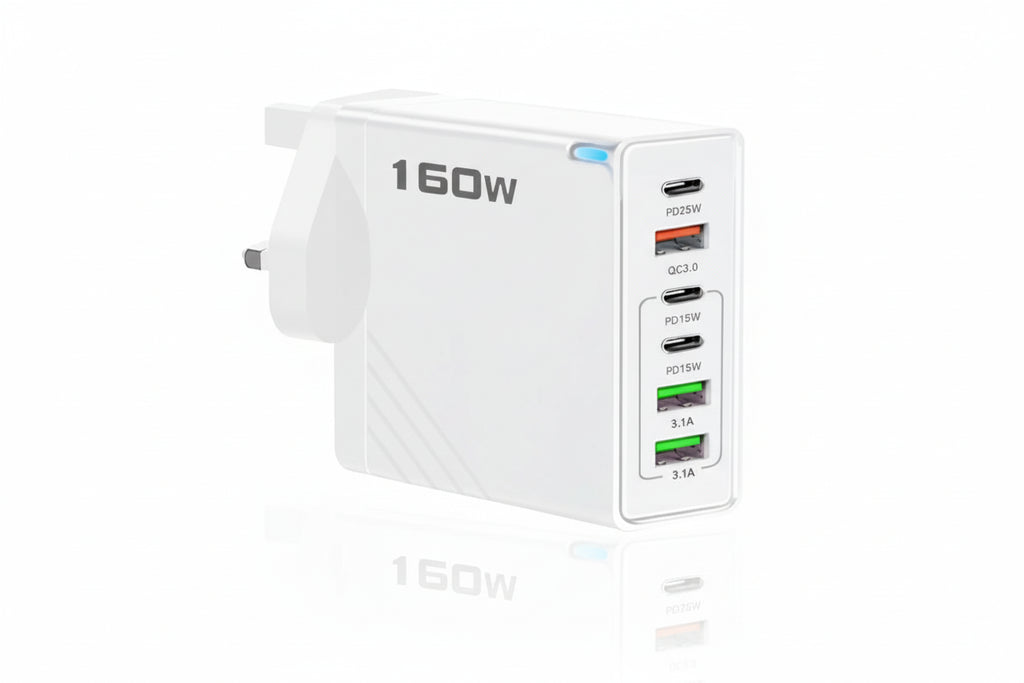 160W USB C vegglader med flere porter og strømsentral