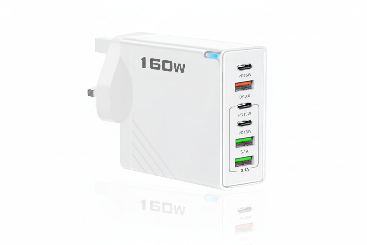 160W USB C vegglader med flere porter og strømsentral