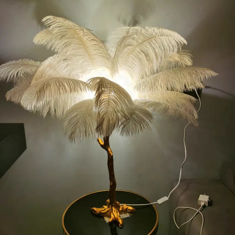 Aurelle Ostrich Feather Floor Lamp With Brass And Copper Finish