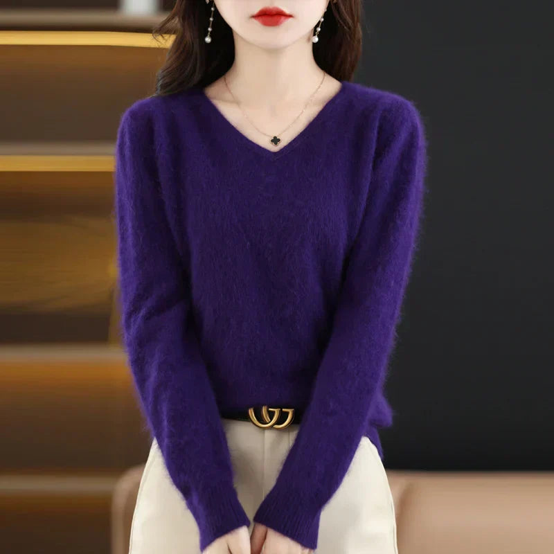 Nyra Cashmere V Neck Slim Fit Sweater, 100 Percent Cashmere