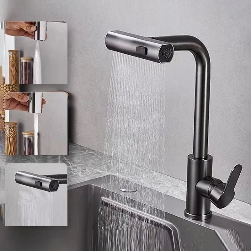 Modern AeroCascade Waterfall Flow Kitchen Faucet With Swivel