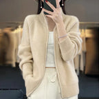 NovaWeave 100% reine Woll-Strickjacke mit Reißverschluss für Damen