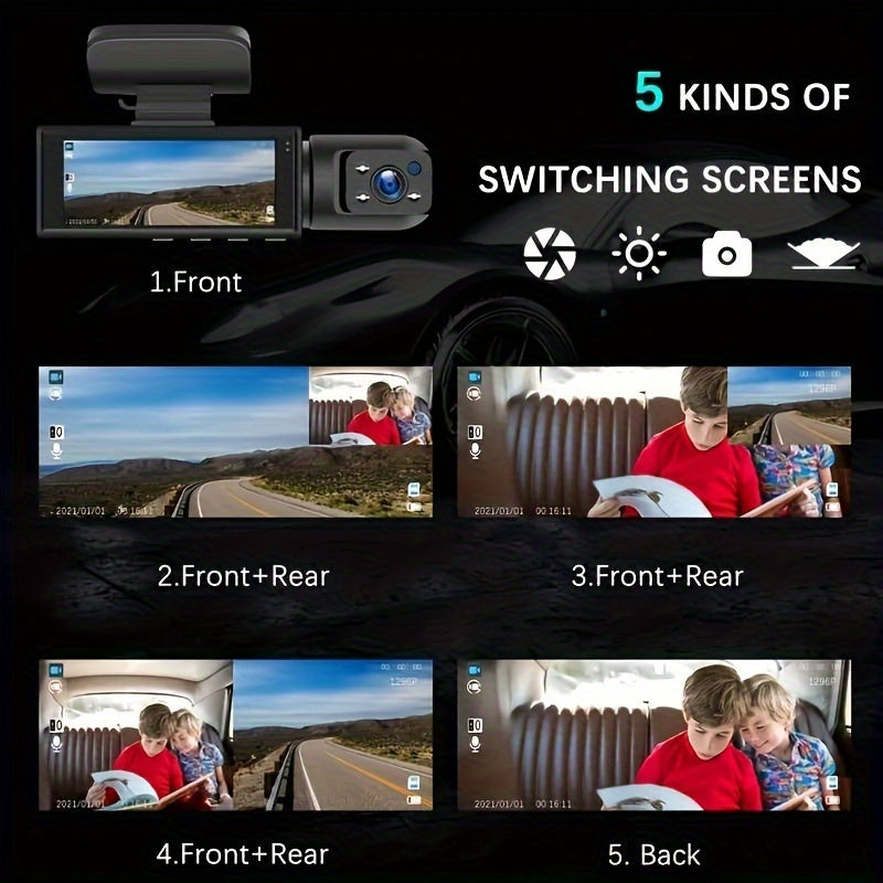 Caméra de tableau de bord WiFi 1080P avec double lentilles avant et cabine