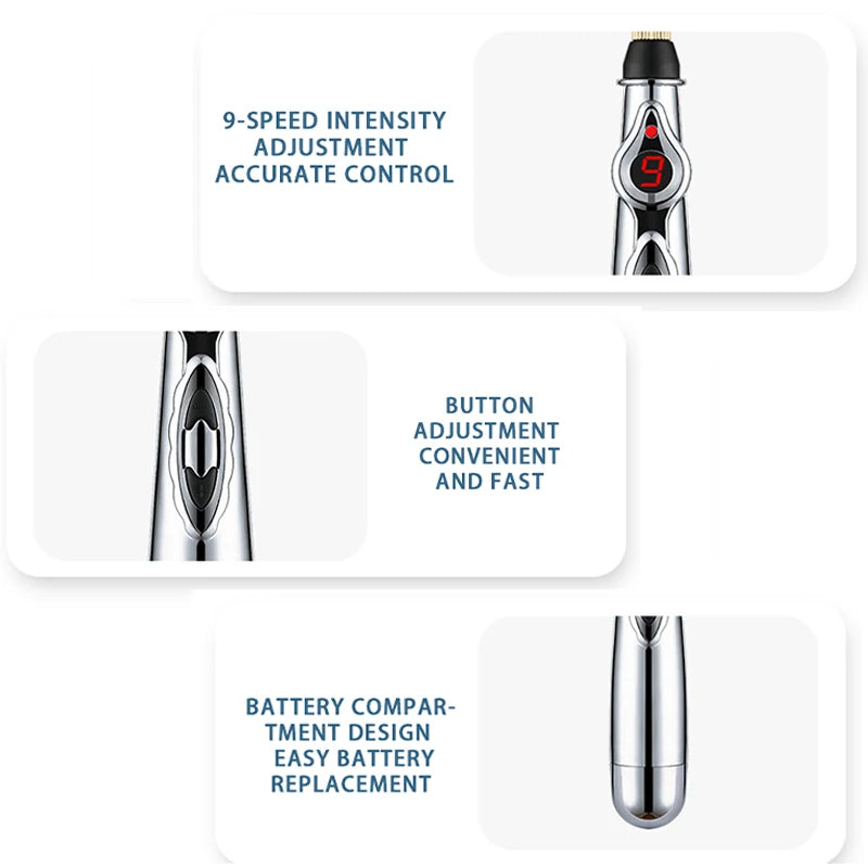 Electronic Point Stimulation Pen With Nine Intensity Levels And Three Heads