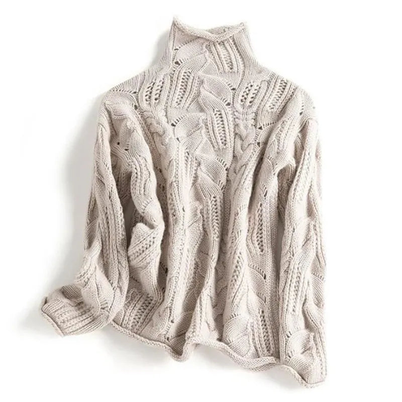 Baju Sejuk Rajut LumaWeave Selesa Dengan Leher Tinggi Dan Kain Lembut Untuk Keselesaan Harian