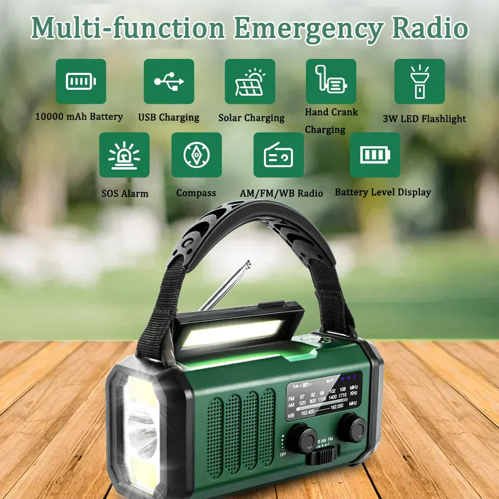 Radio de emergencia solar con manivela SolioGuard y banco de baterías NOAA