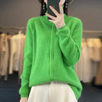 Lyra Cashmere Zip Cardigan In Relaxed Korean Knit, Long Sleeve