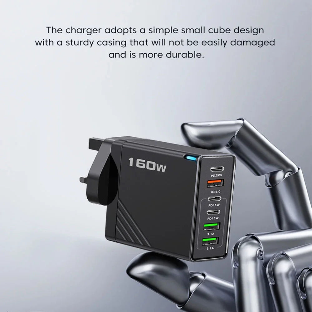 160W USB C vegglader med flere porter og strømsentral