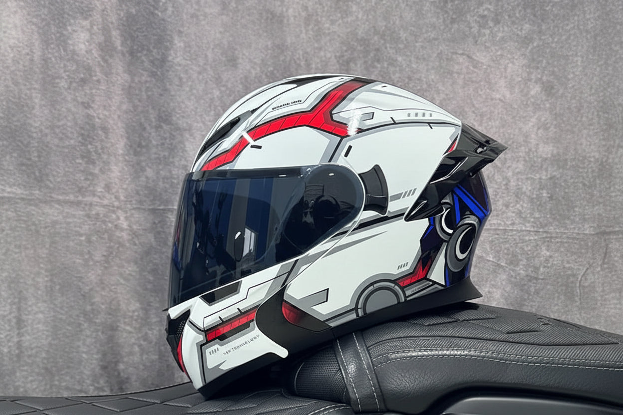 Casco Integrale Moto Ribaltabile con Doppia Lente e Ala Aerodinamica Posteriore Certificato DOT