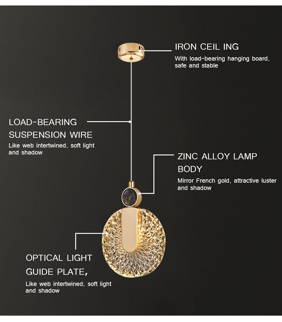 Aurelia Pendelleuchte mit LED-Kristall in Gold für Wohnbereiche