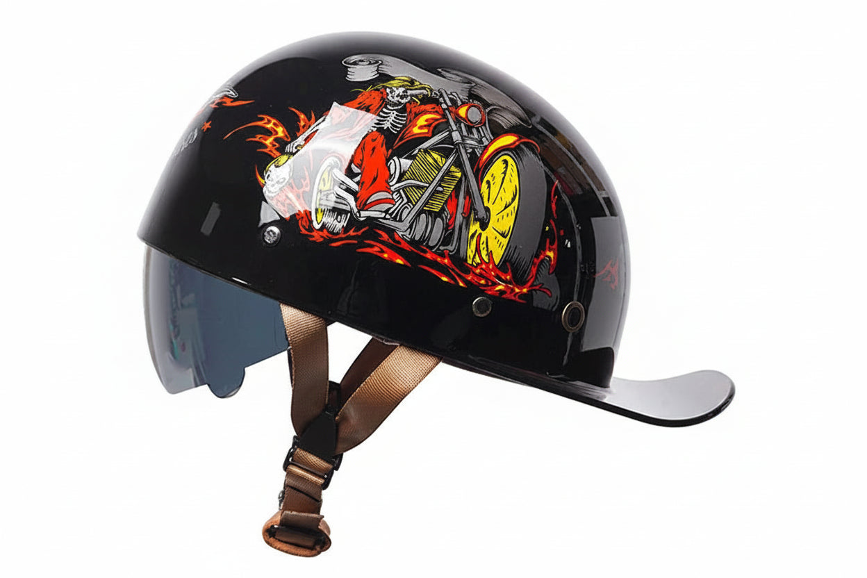 Retro Baseball Cap Style Half-Helmet with Retractable Lens