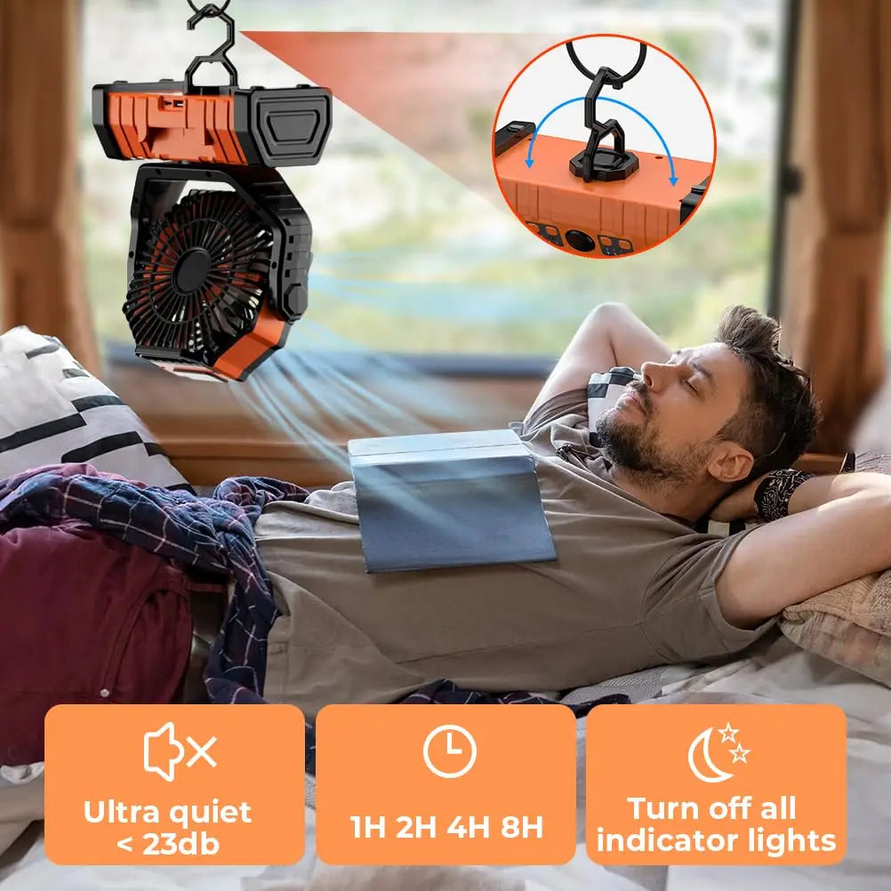 Ventilateur de camping portable rechargeable avec batterie externe LED 20000mAh