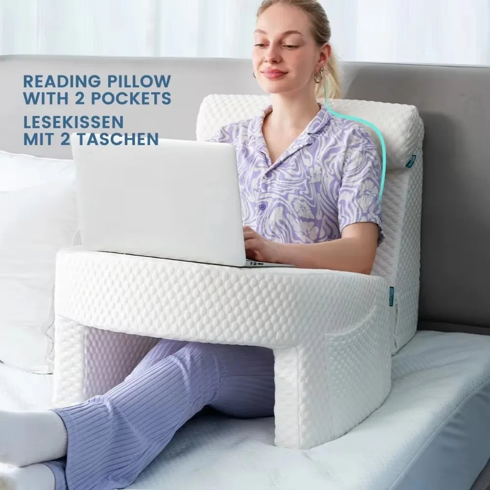 Ergonomisk pude til læsning med armlæn og kerne af memoryskum til seng eller skrivebord
