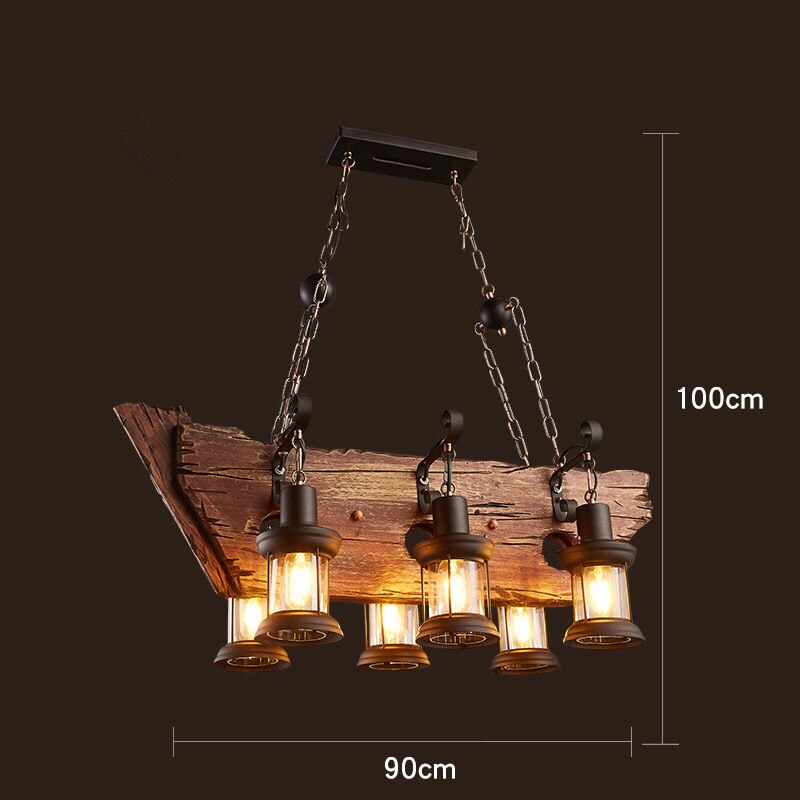 Wood Ceiling Light With LED Illumination In Industrial Antique Style For Modern Interiors