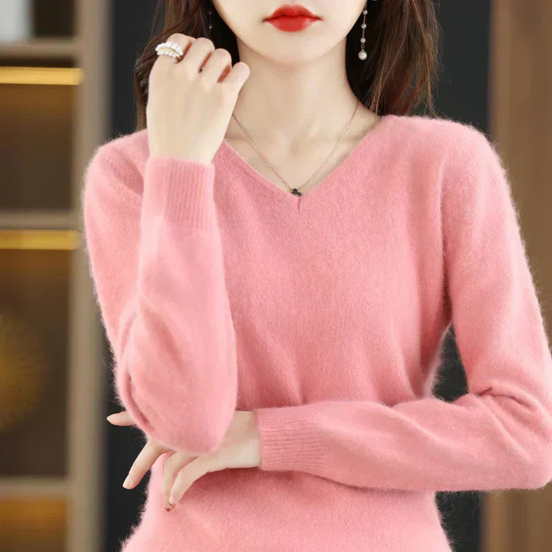 Nyra Cashmere V Neck Slim Fit Sweater, 100 Percent Cashmere