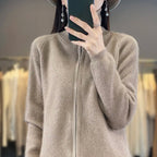 Lyra Cashmere Zip Cardigan In Relaxed Korean Knit, Long Sleeve