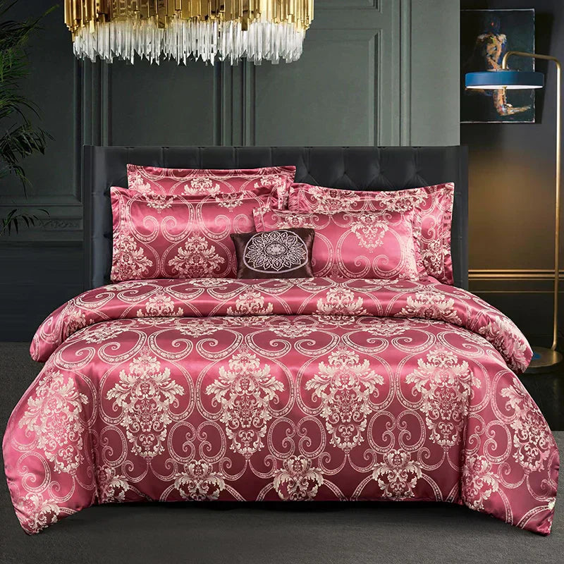 طقم أغطية سرير أوريلوم ساتان جاكار بلون أزرق وذهبي، 264 × 229 سم
