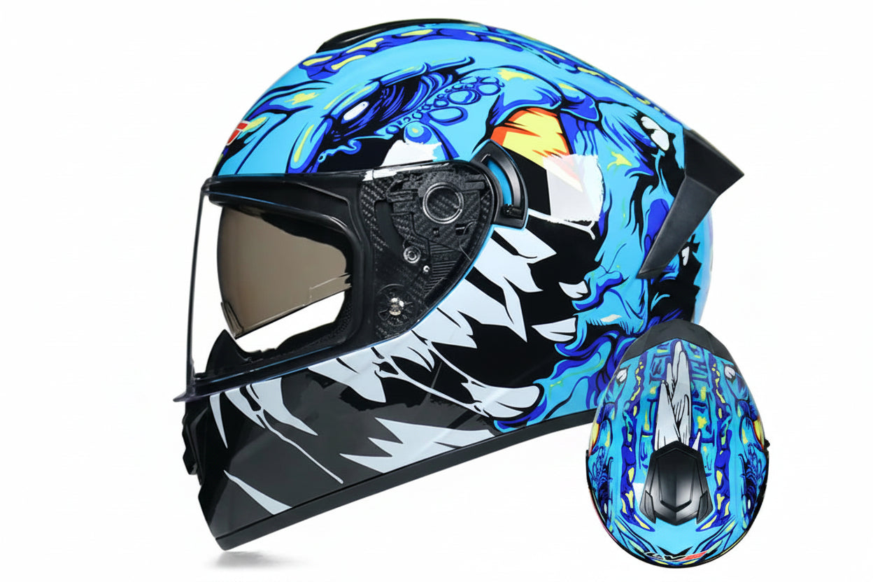 Full-Face Racing Motorcycle Helmet with Dual Visor