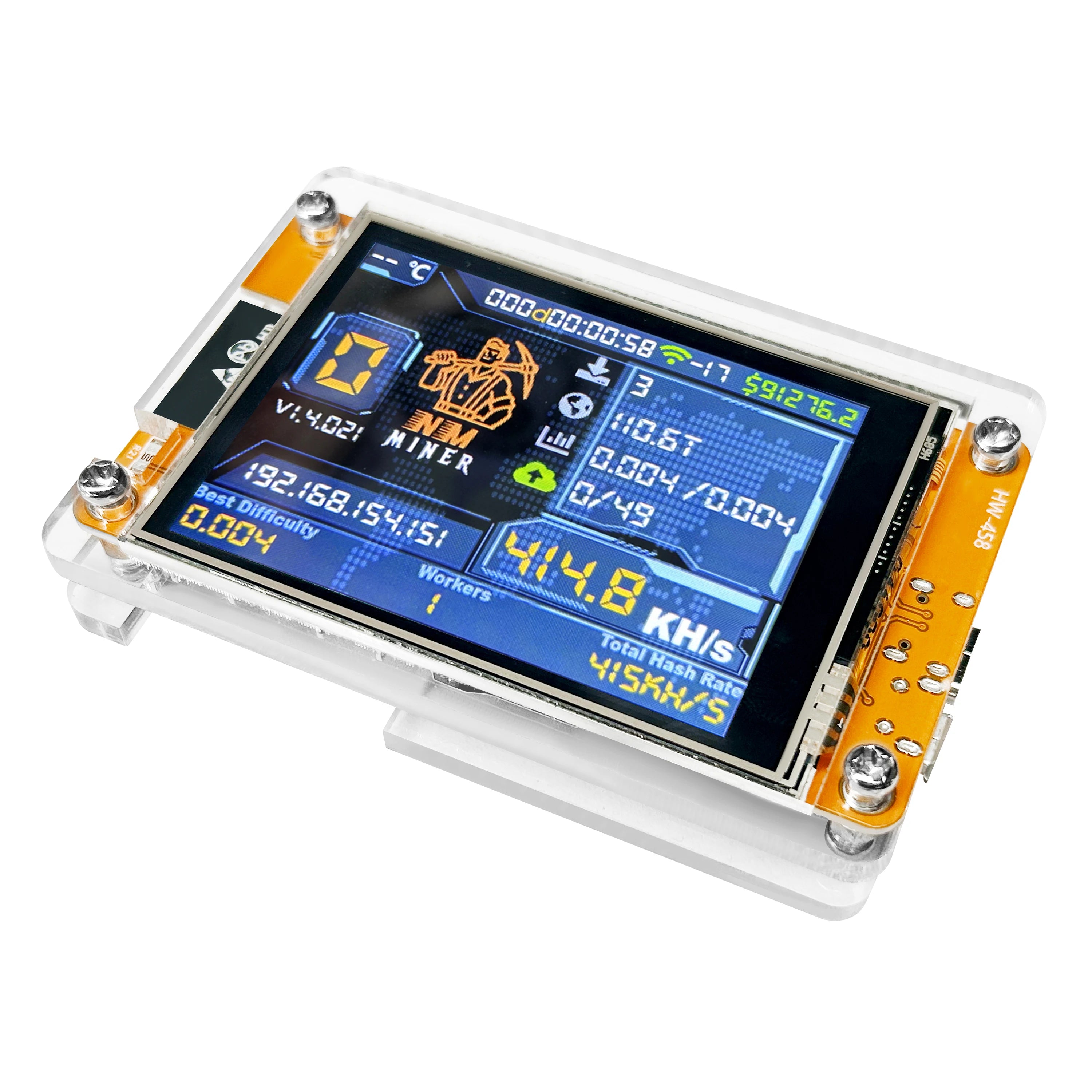 ESP32 Bitcoin-Miner für Solo-Lotterie mit 2,8-Zoll-Touchdisplay und WLAN