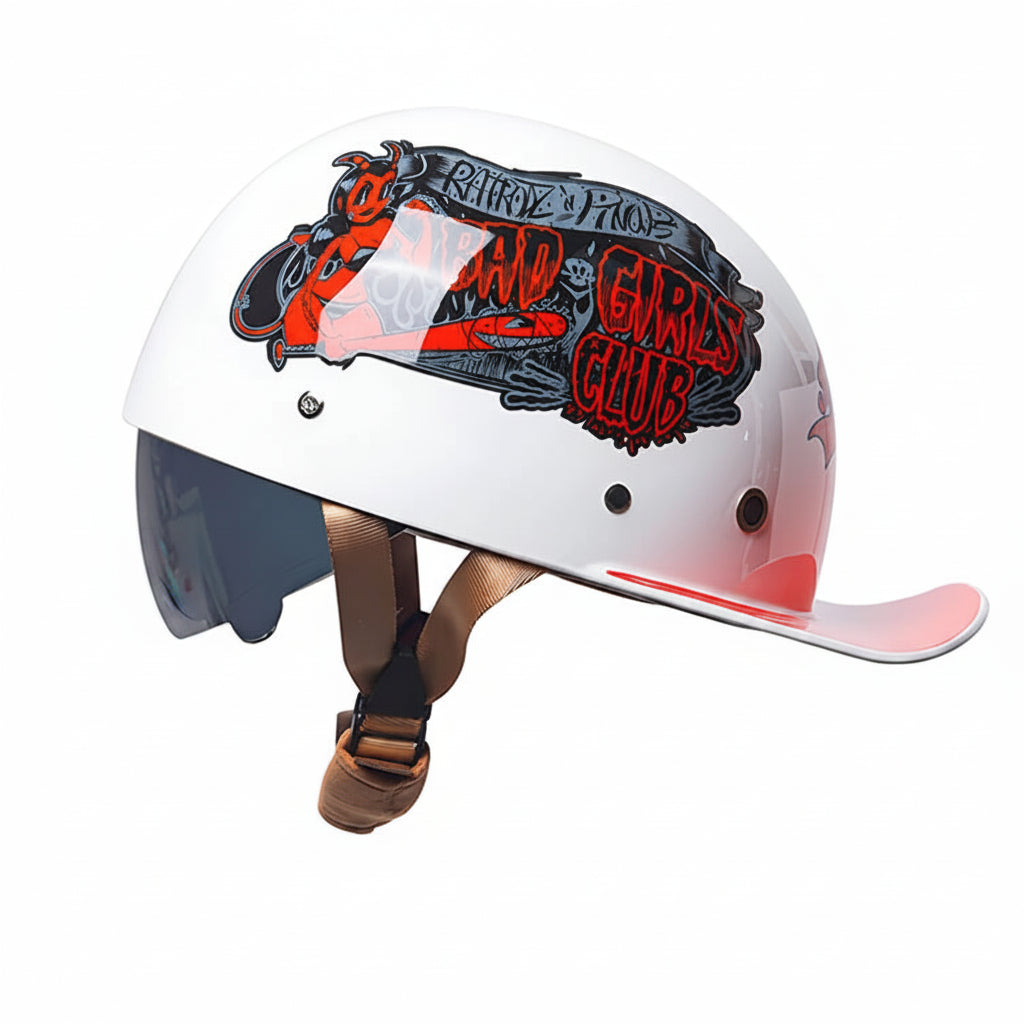 Retro Baseball Cap Style Half-Helmet with Retractable Lens