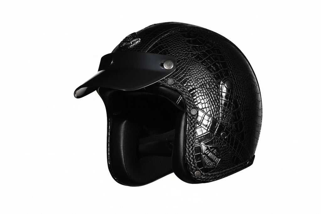 Vintage Style Open Face Helmet For Motorcycles PU Leather DOT Approved