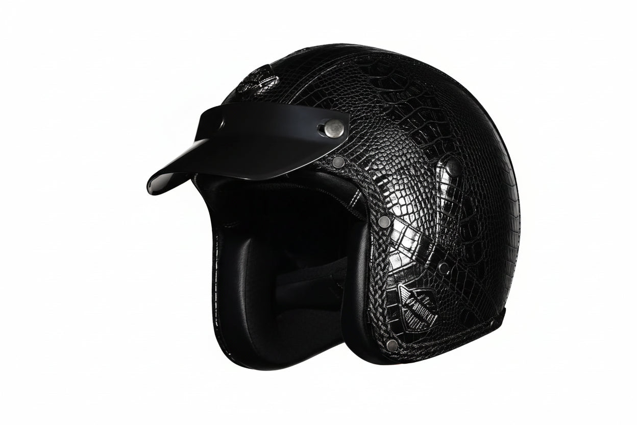 Vintage Style Open Face Helmet For Motorcycles PU Leather DOT Approved