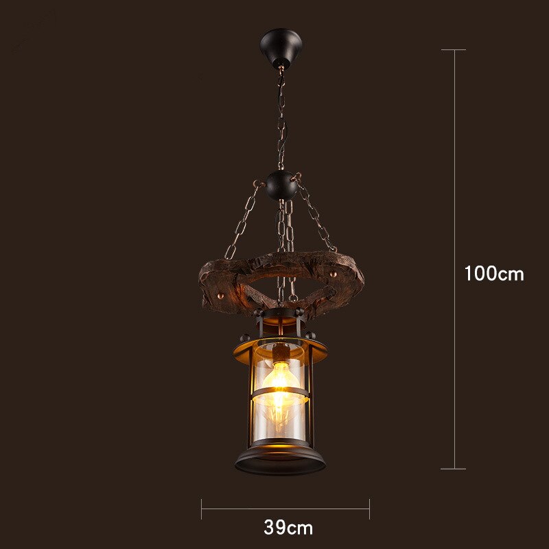Wood Ceiling Light With LED Illumination In Industrial Antique Style For Modern Interiors