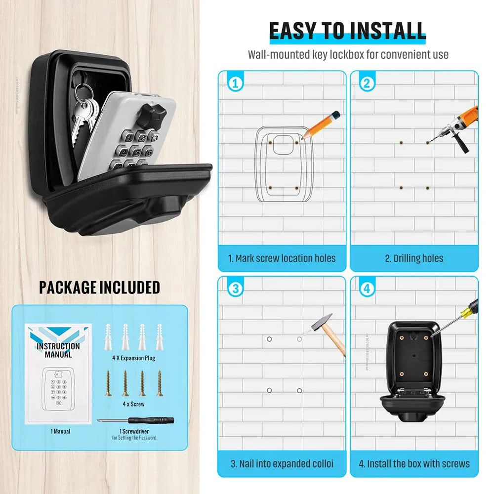 Seif Exterior pentru Chei KeyGuard cu Montare pe Perete, Rezistent la Intemperii