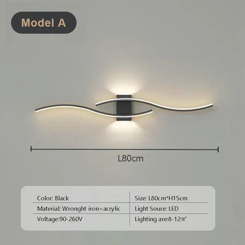 Lampada da parete LED NovaArc a doppia curva con telecomando, nero e oro
