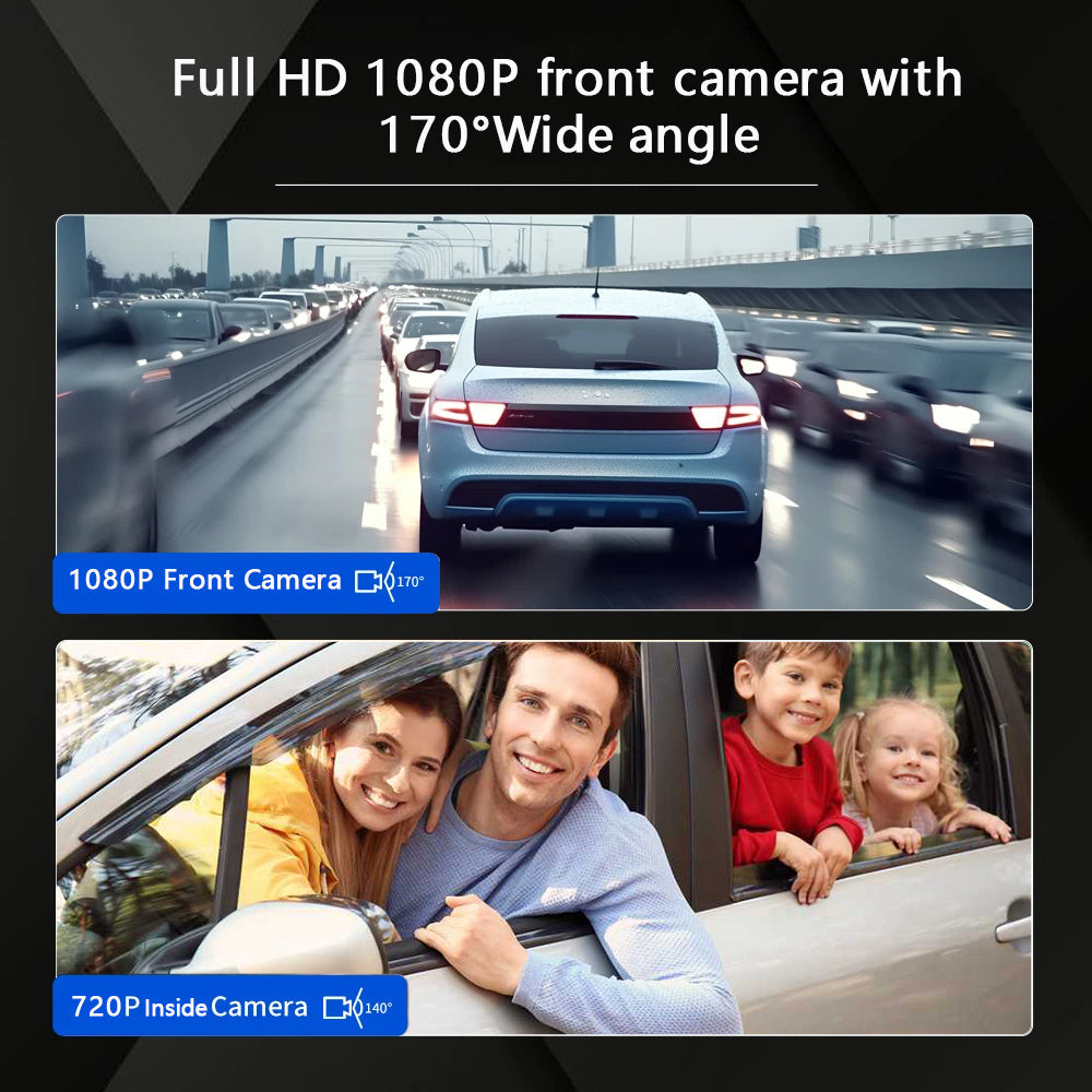 Caméra de tableau de bord WiFi 1080P avec double lentilles avant et cabine