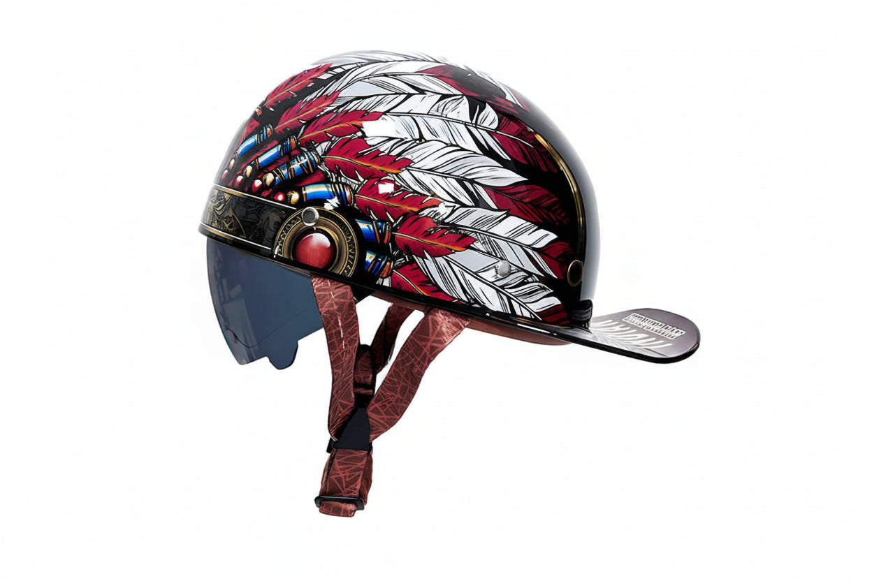 Retro Baseball Cap Style Half-Helmet with Retractable Lens