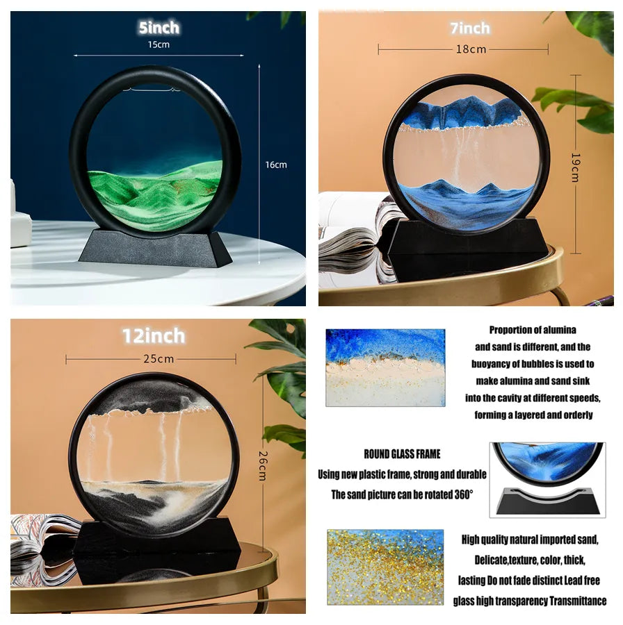 AureaFlow kinetické skleněné přesýpací hodiny s pohyblivým pískem 3D
