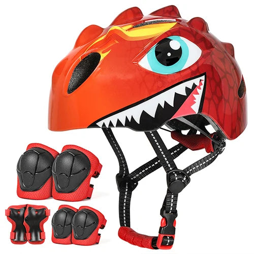 Conjunto de Proteção Infantil com Capacete de Ciclismo, Joelheiras e Cotoveleiras