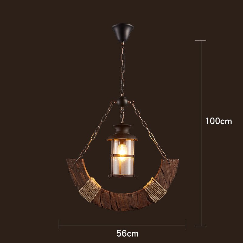 Wood Ceiling Light With LED Illumination In Industrial Antique Style For Modern Interiors