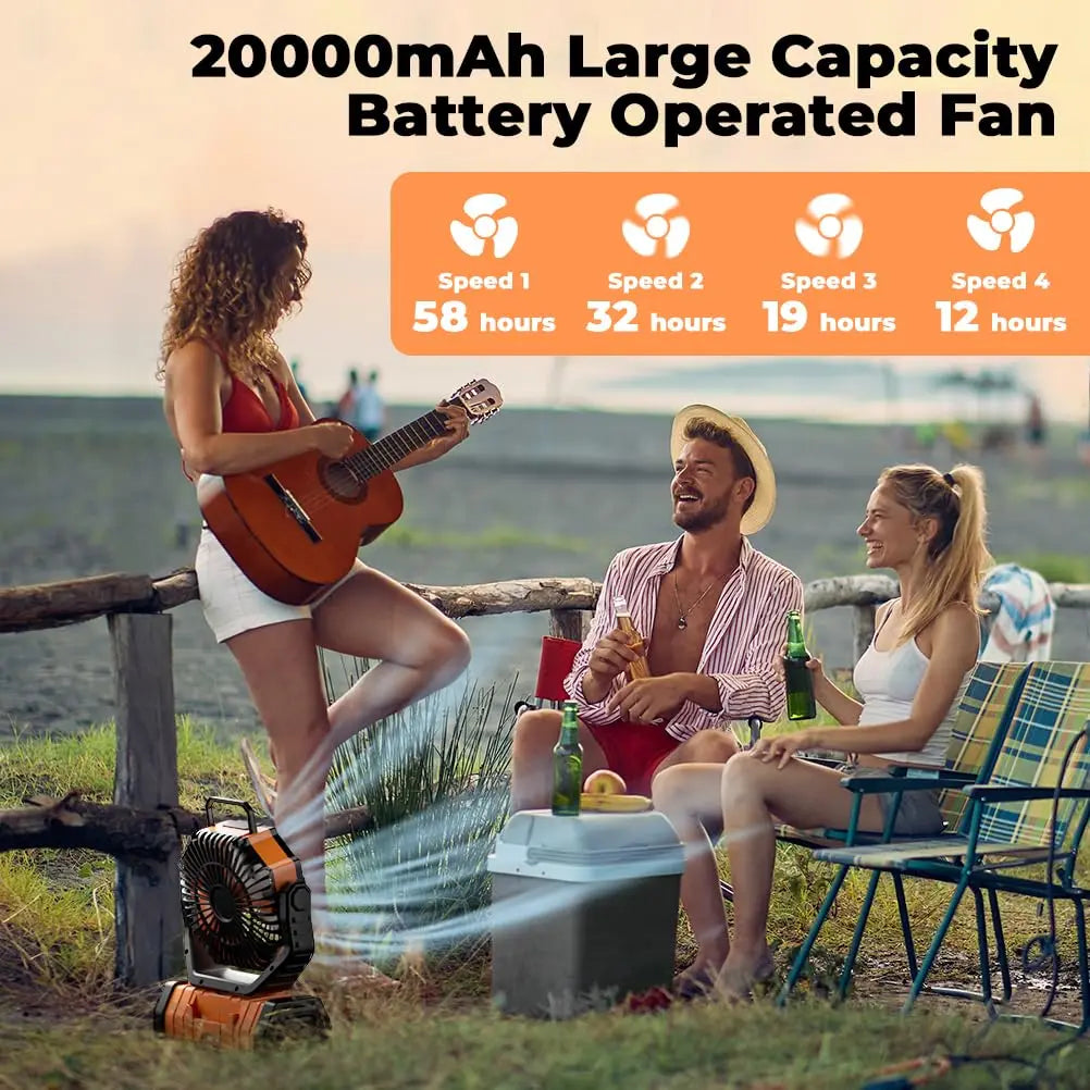 Ventilateur de camping portable rechargeable avec batterie externe LED 20000mAh