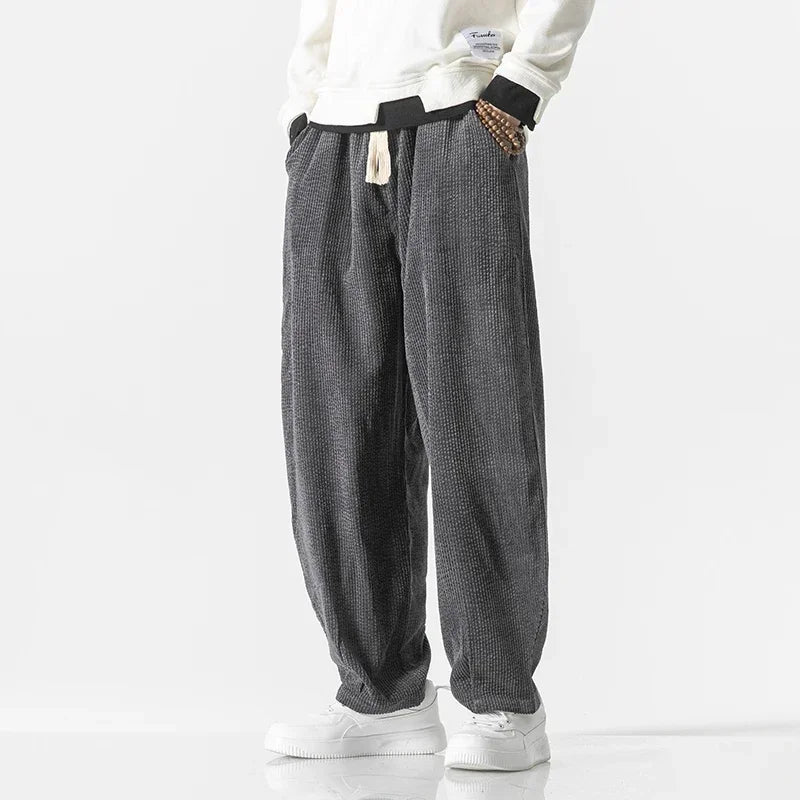 Casual Corduroy Pants Drawstring Waist For Daily Wear