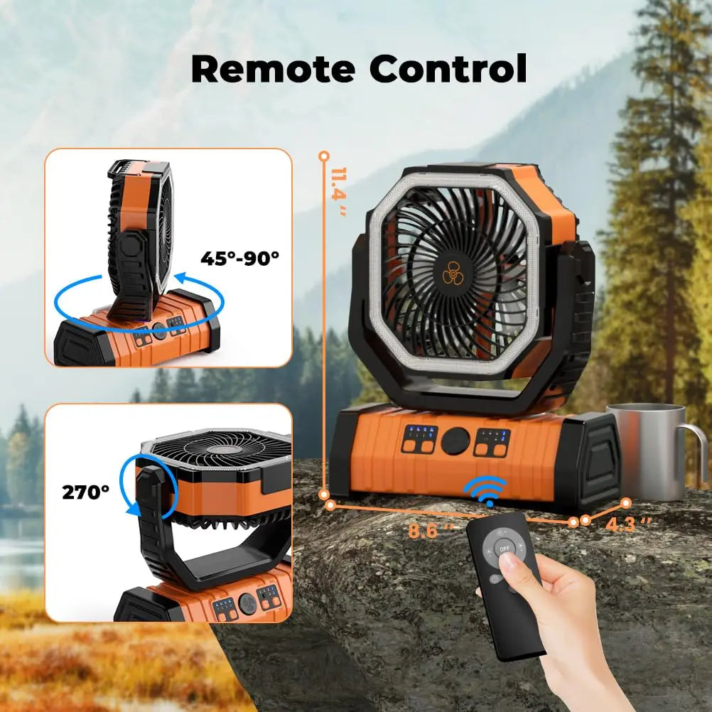 Ventilateur de camping portable rechargeable avec batterie externe LED 20000mAh