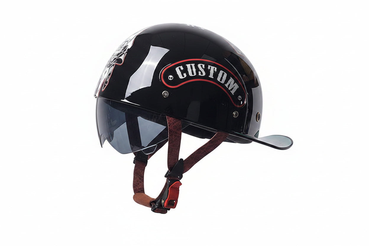 Retro Baseball Cap Style Half-Helmet with Retractable Lens