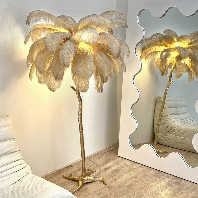 AstraLoom Straußenfeder-LED-Lampe mit verstellbarer Höhe und sanftem Leuchten
